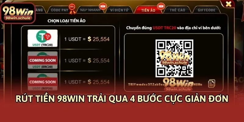 Rút tiền 98win trải qua 4 bước cực giản đơn